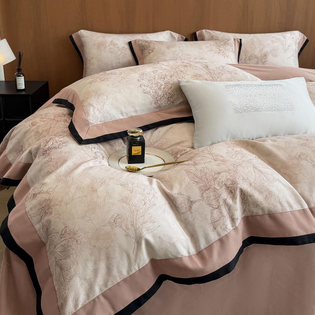 Pure cotton high-end gift box, autumn and winter thickened high-count cotton long-staple cotton pure cotton abraded bedding four-piece set