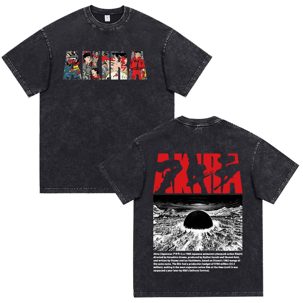 Akira Anime Tshirt Men Vintage Washed Black Oversized Streetwear Cotton Short Sleeve Graphic Tees Unisex Tops