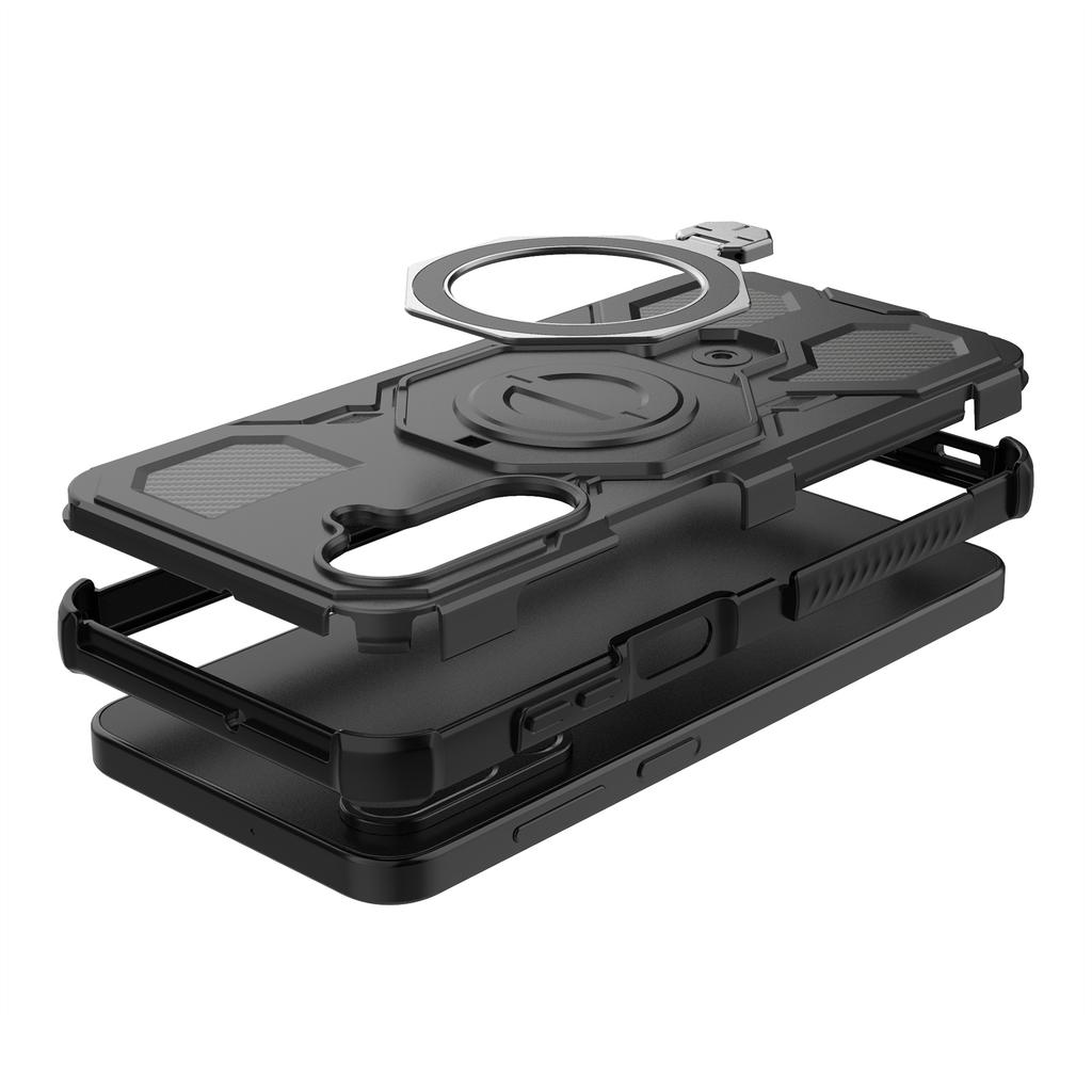 Для Samsung Galaxy M36 5G Магнитный чехол Вращающаяся металлическая подставка Противоударная задняя крышка для телефона из ПК+ТПУ