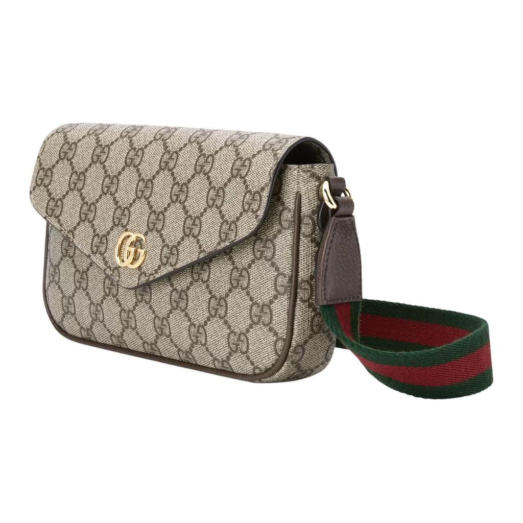 Gucci Ophidia Сумка на плечо мини с логотипом Double G, застежкой на кнопку, из канвы и кожи, женская, коричневая 764961-96IWG-8745