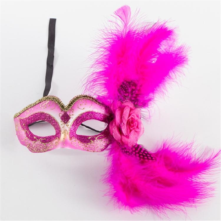 Women Masquerade Mask Feather Decoration with Flower, Eyemask Half Face Mask for Halloween Cosplay Masquerade