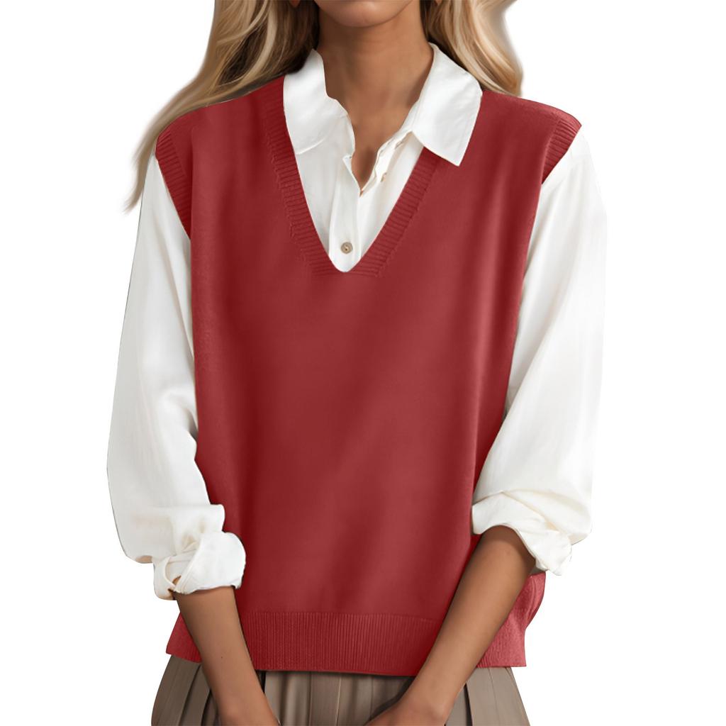 Fashionable Girls V-neck Knitted Vest All-match Waistcoat Temperament Casual Sweater