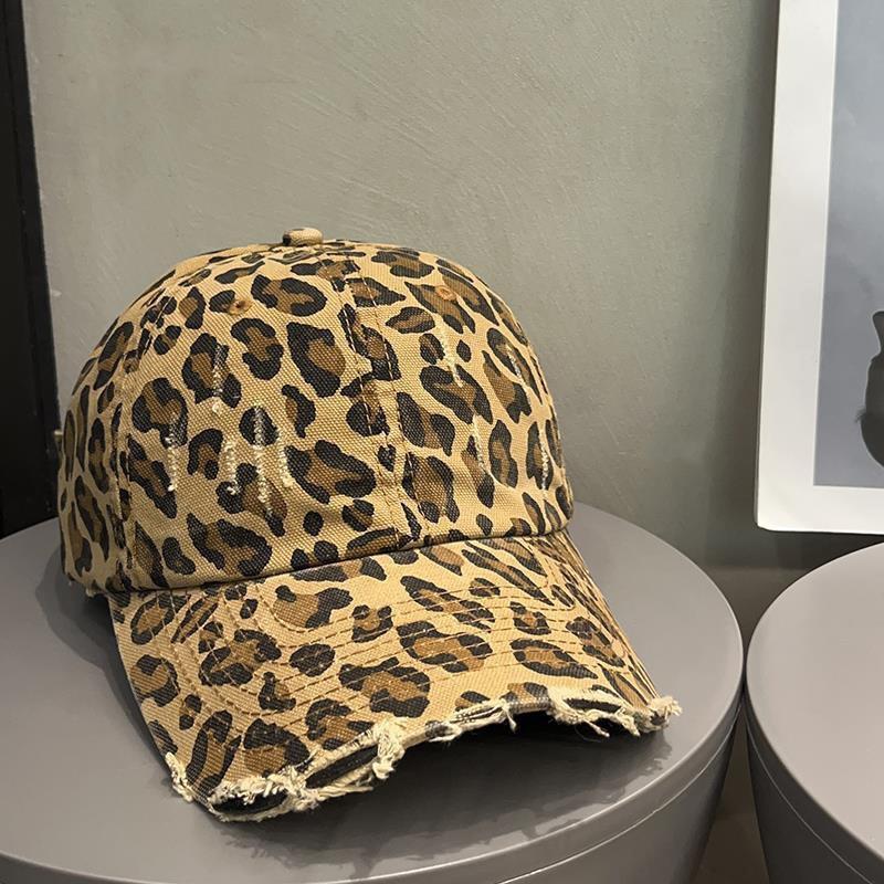 Women S Leopard Print Baseball Cap Vintage Street Style Wide Brim Sun Hat