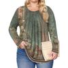 Women's Plus Size Fashion Printed Casual Pleated Round Neck Long Sleeve Top