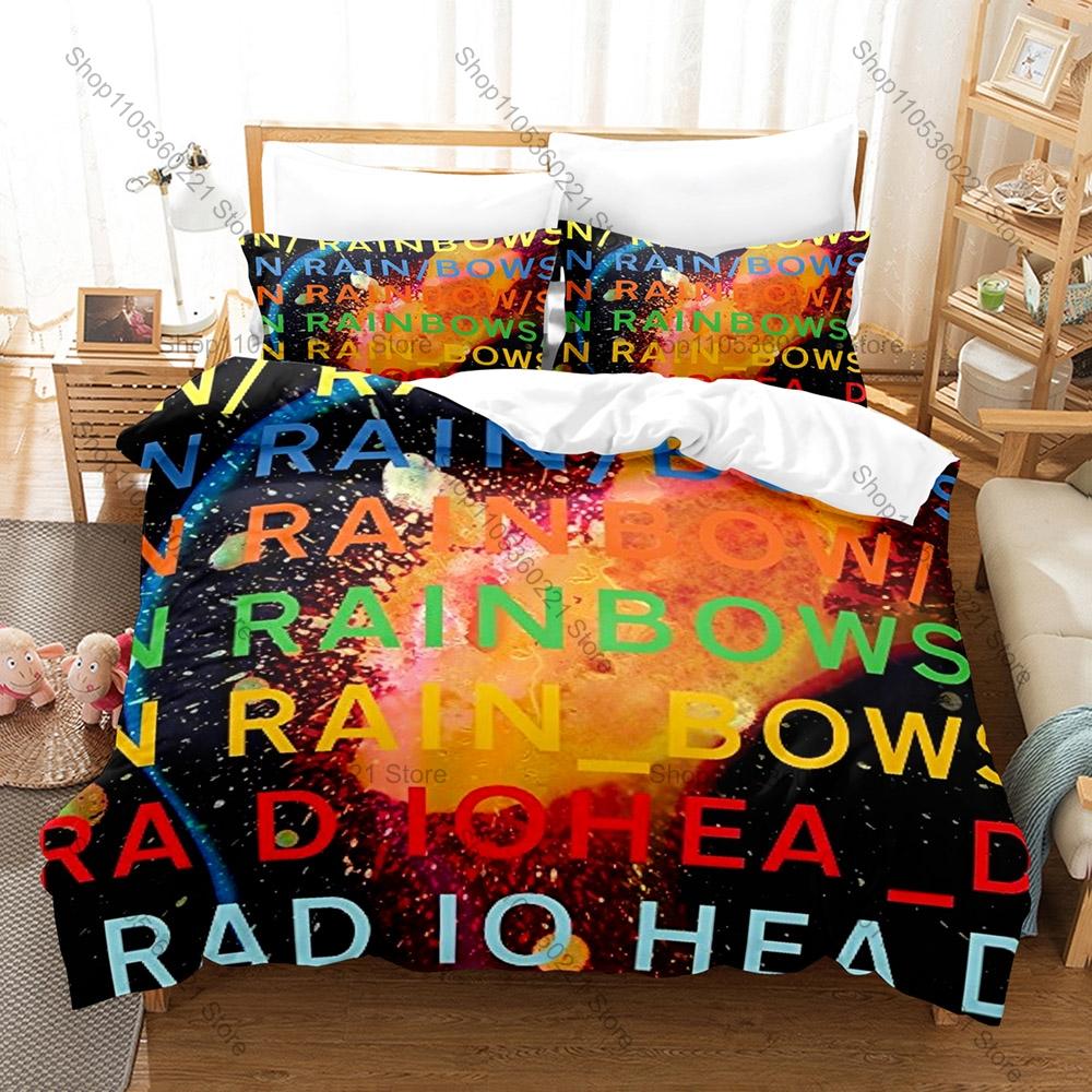 Radiohead Rock Band Duvet Cover + 2 Pillowcases, 3‑Piece Bedding Set Soft Music Quilt Cover Bedroom Home Decor Pillow Shams