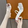 2025 Summer French Style New High Heels High Value Solid Color Toe Square Head Versatile Low Heel Wear Sandals