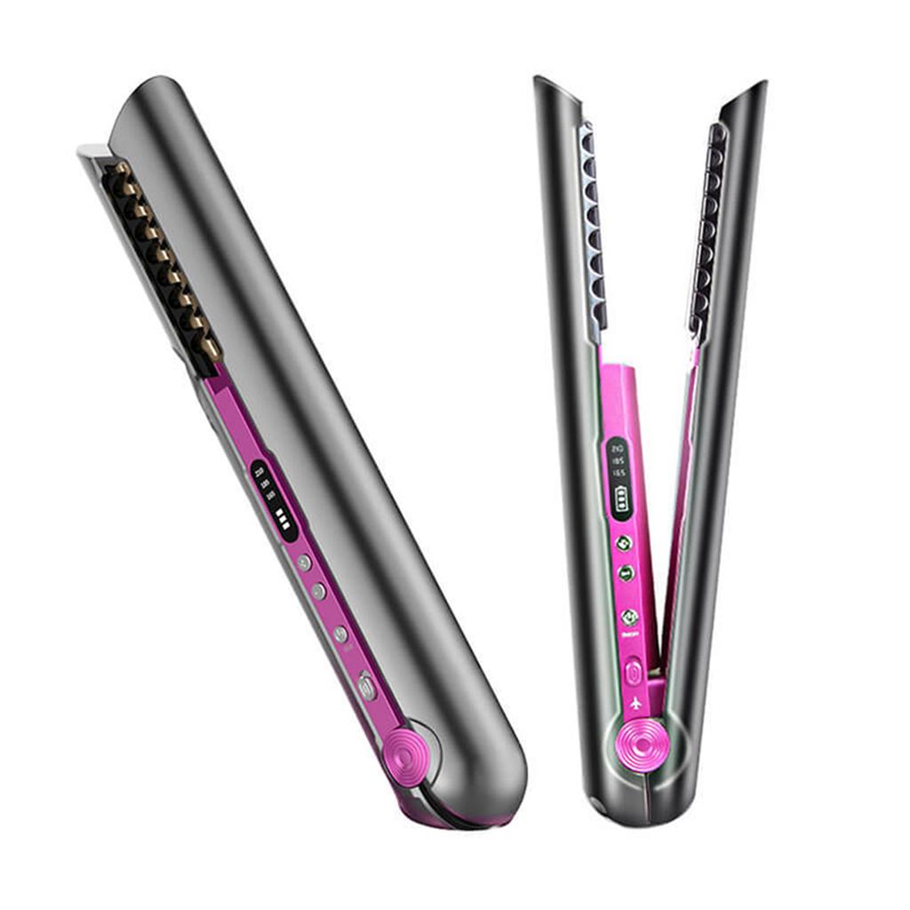 Flat Iron Mini 2 IN 1 Roller USB 4800mah Wireless Hair Straightener with Charging Base Portable Cordless Curler Dry and Wet Uses