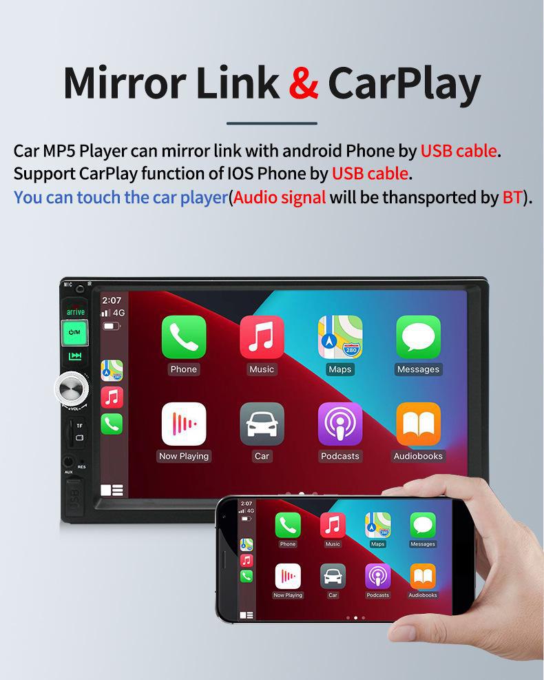 7-дюймовый автомобильный MP5-плеер с Bluetooth и камерой заднего вида