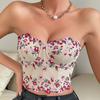 Vemina Y2K Retro Sleeveless Embroidery Floral Crop Top, Bare Shoulder Camisole Vest,Sexy Strapless Lace Fishbone Corset Tube Top
