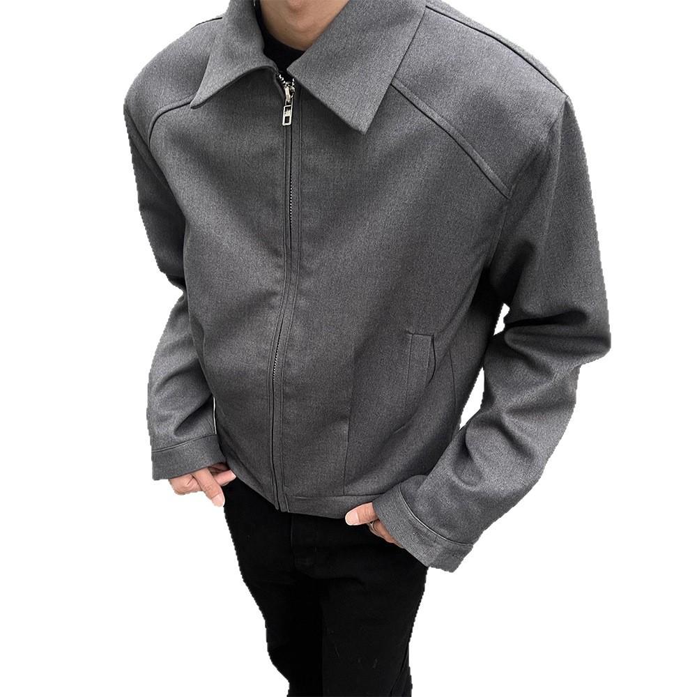 Премиальная дымчато-фиолетовая короткая куртка мужская куртка cleanfit лацкан однотонная трехмерный крой ретро трендовая