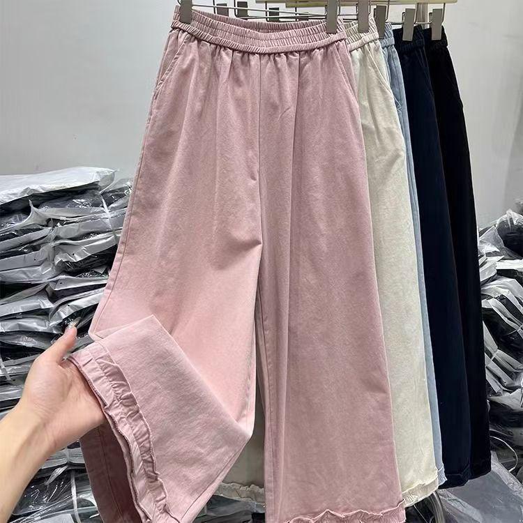 Women's High-Waisted Loose Lace Cropped Pants - Korean Straight-Leg Summer Casual Wear