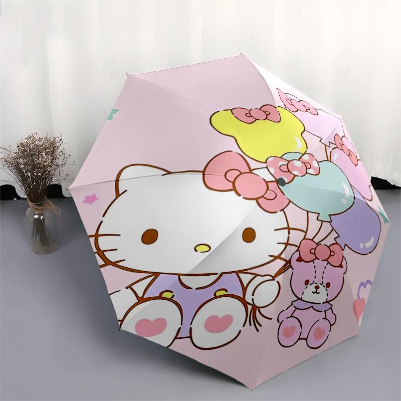 Bear Balloon & Hello Kitty Sanrio Automatic 3-Fold Umbrella Design, Cute Cartoon Pattern, Portable Outdoor Umbrella, Perfect, Holiday Gift for Disney