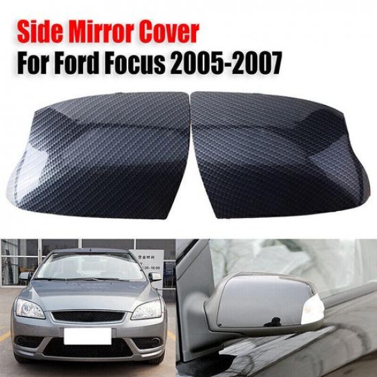 Pair Carbon Fiber Rearview Mirror Cover Trim Fits Ford Focus MK2 2005 2006 2007