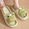 Cute Cartoon Frog Home Linen Platform Slippers for Four Seasons Indoor Green Anti Slip Thick Sole Wear-resistant Cool Slippers