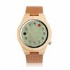 BOBO BIRD B076 Unisex Bamboo Wood Watch with 12-Hole Timer Design and Genuine Leather Watch Band, Green Cat-eye