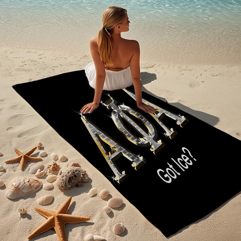 proof beach towel with a Alpha Phi Alpha logo pattern - soft,absorbent,quick-drying,machine washable - perfect for swimming,camping,bathing