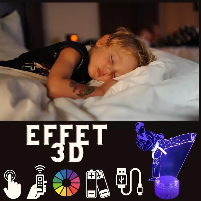 Lampe de Chevet 3D - LED - Taekwondo - Multicolore - Tactile - Télécommande