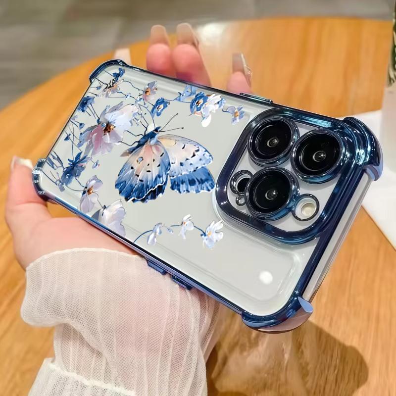 Butterfly Plating Clear Phone Case For iPhone 17 Air 16 e 15 14 13 12 11 Pro Max Plus Mini SE 2020 2022 Anti-Fall Airabag