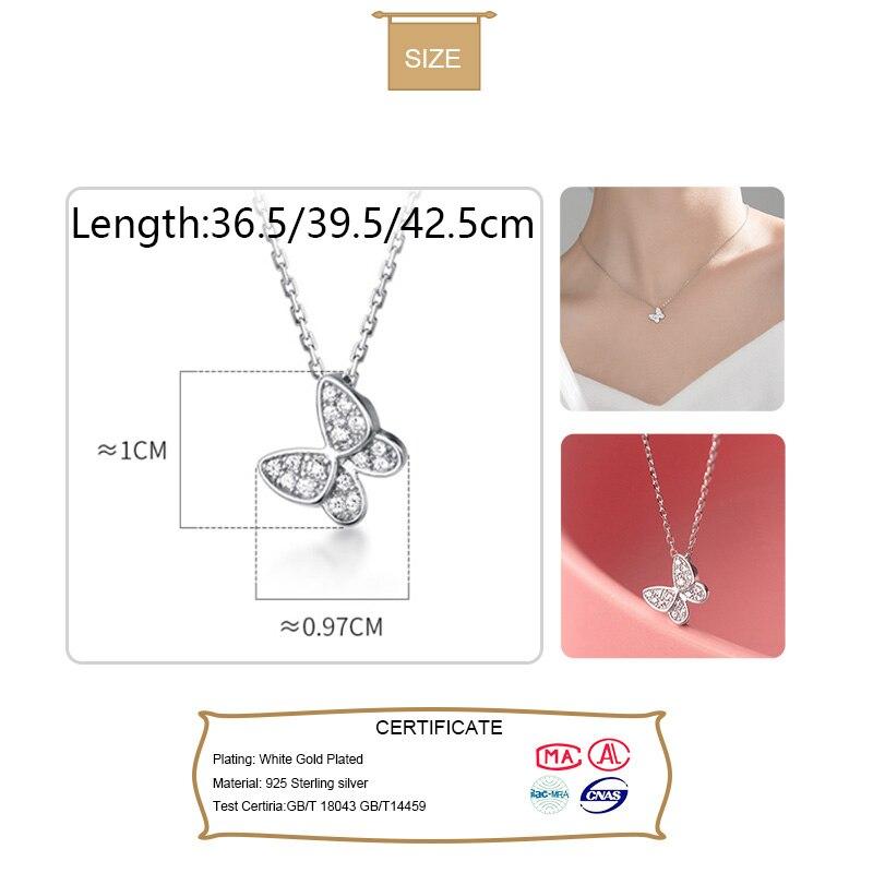 Real 925 Sterling Silver Fashion Sweet Insect Butterfly CZ Pendant Necklace For Women Wedding Fine Jewelry DA2006