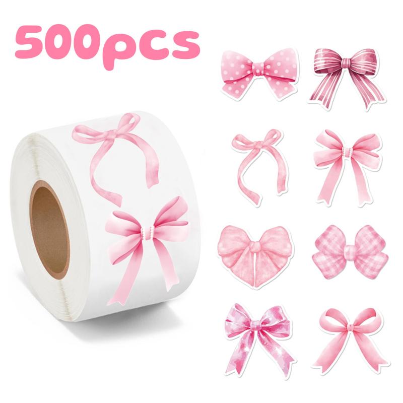 500 листов Мультяшные наклейки с бантиками Розовые наклейки для запечатывания бантиками Креативные наклейки для DIY-декора Наклейки-этикетки для поощрения детей Подарки