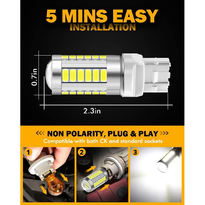 Светодиодные лампы Auxbeam 7440 W21W 7441, 6500K Белый, Суперяркие 7440A 7440AL Светодиодные лампы заднего хода для автомобилей, грузовиков, мотоциклов, 3030-SMD 12V, Упаковка из