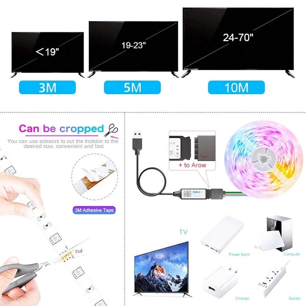 DC5V RGB LED Strip Lights 5050 IR 3Key Remote Control USB Fexible Strip 1M-30M Festival Deco TV Backlight For Home Decoration