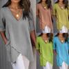 Women's Fashion Solid Colour Irregular Casual T-shirt V-Neck Half Sleeve Top