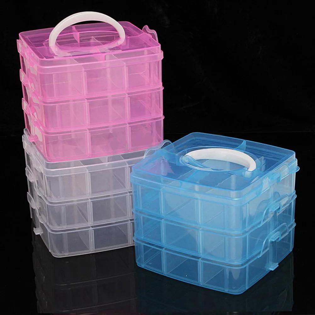 3 Layers 18 Compartments Clear Storage Box Container Jewelry Bead Organizer Case Rangement Cajas Organizadoras Plastic Box