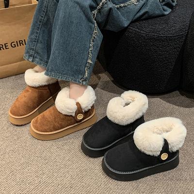 2024 Новые женские зимние ботинки, утолщенные пушистые теплые плюшевые ботильоны, женская зимняя обувь на плоской платформе, массивные ботинки для женщин