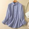 Свободная удобная рубашка из хлопка и льна в полоску в художественном стиле для женщин, для поездок на работу и обратно, с длинными рукавами, блузки и рубашки
