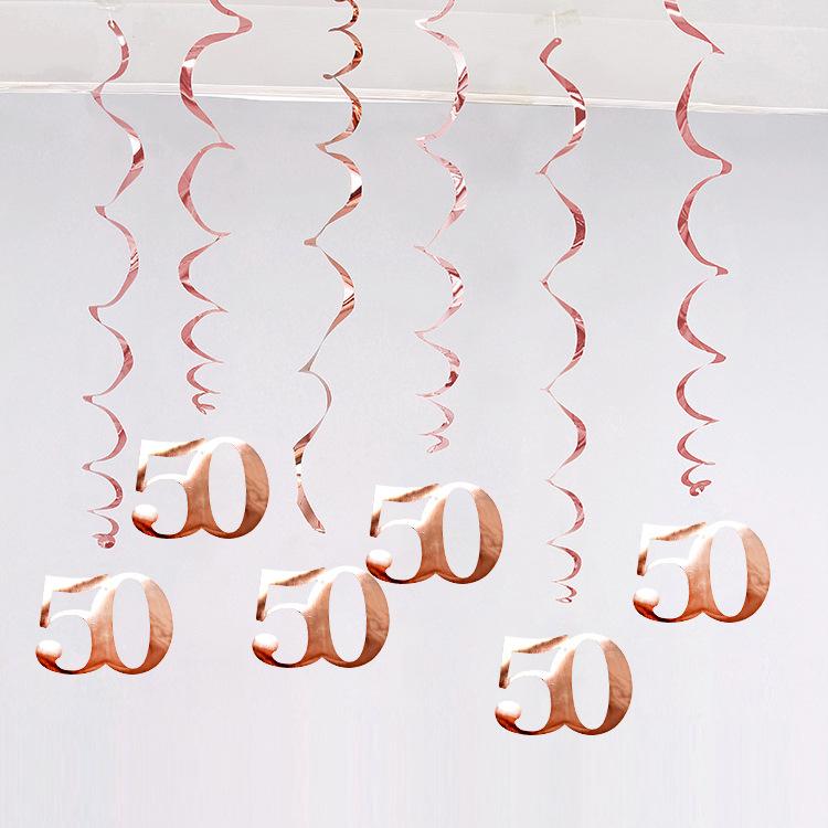 6Pcs/lot Happy Birthday Swirls Decoration 16 20 21 30 40 50 60 70 Years Rose Gold PVC Birthday Party Decorations Supplies