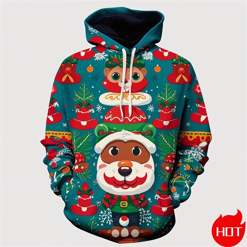 Winter Fashion 3D Printing Christmas Ornament Hoodies For Men Santa Claus Graphic Hooded Hoody Vintage Sweatshirts Mens Pullover