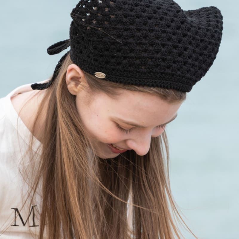 Slowslowly №135 / Бандана для волос «Лили» _ Черный (Лили Вязаная Крючком Бандана для Волос _ Черная)