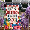 2D Flat 1pc Life Is Better By The Pool Metal Plaque Sign 7.87x11.81inch - Aluminum Metal Tropical Poolside Decor for Patio, Backyard, Summer Home