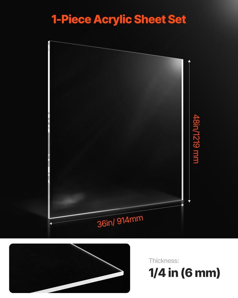 1-Pack Plexiglass Acrylic Sheet 36 x 48 Inch Plastic Sheet 1/4 Inch Thick