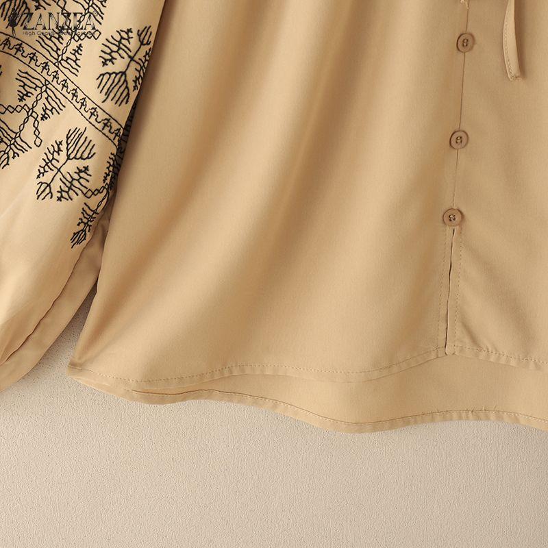 ZANZEA Женская повседневная свободная блузка с длинным рукавом и круглым вырезом