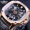 T-winner Mens Automatic Watch Hollow Skeleton Leather Wrist Watches Male Business Mechanical Clock