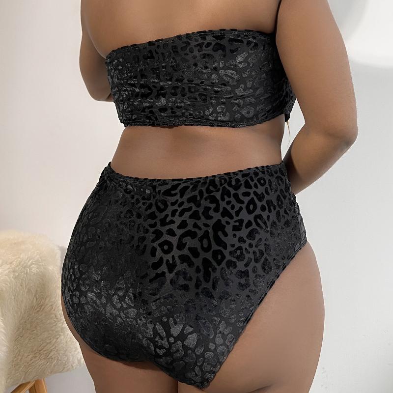 Женский купальник больших размеров, бархатный сплошной цвет с леопардовым принтом, топ-труба с высокой талией, сексуальное бикини, бразильская пляжная одежда, купальные костюмы