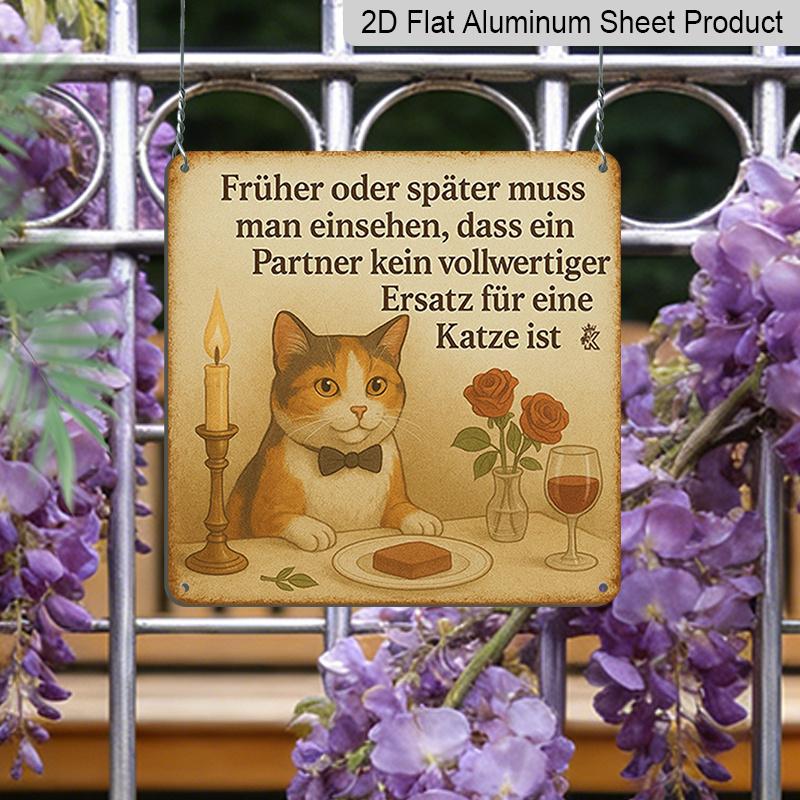 2D Flat, 1pc, Cat Lover Decor, Funny Cat Sign, Vintage Aluminium Sign, Home Wall Art, A Partner Is No Substitute for A Cat, Humorous Cat & Wine Sign
