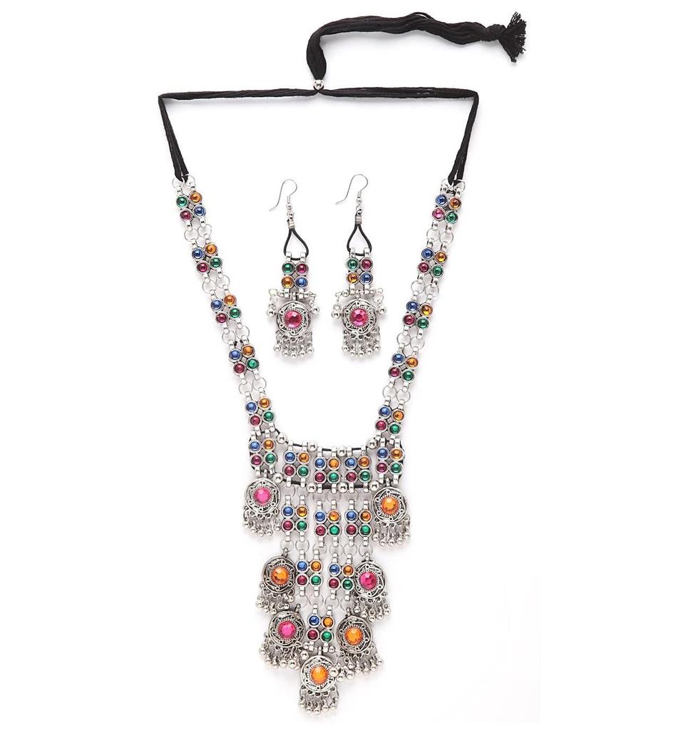 Новейший стильный традиционный набор украшений из окисленного серебра для женщин