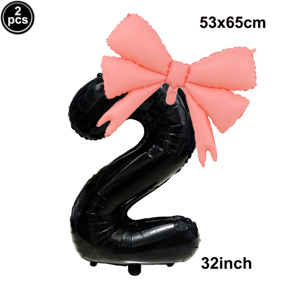32inch Aluminum Film Black Bow Number Balloons Ribbon Bows Balloons for Birthday Decoration Supplies Anniversary Number Balloons