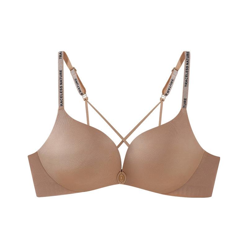 New front buckle beautiful back underwear women's small breasts are gathered, thickened and large, anti-sagging letter shoulder straps, sexy upper