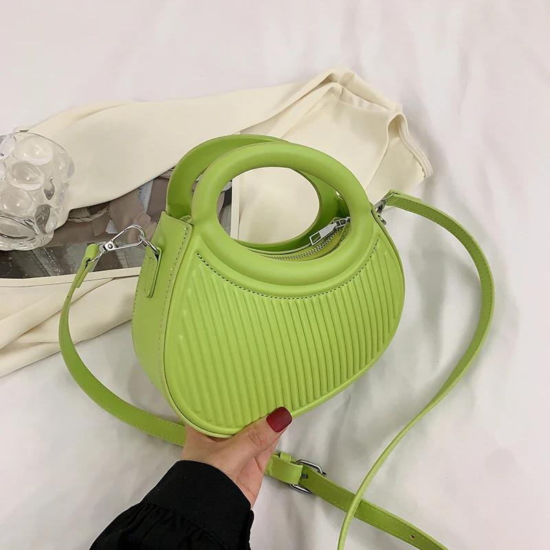 Полумесяц маленькая сумка через плечо для женщин Весна Новые зеленые фиолетовые сумки плиссированный дизайн искусственная кожа кроссбоди круглая ручная сумка