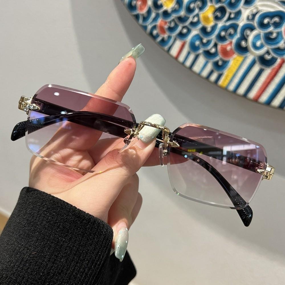 Retro Square Frame Sunglasses Eyewear Anti-UV Glasses Frameless Polarizing Lens Sunnies Outdoor