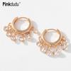 Fashion Simple Light Beads Small Hoop Earrings Short Cute Tassel Small Water Drop Earrings Women's Jewelry PD617