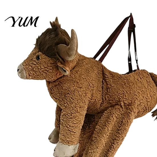 Cowboy Cosplay Apparel Highland Bison Role-Playing Costume for Kids, Plush Cattle Ride-on Toddler Festival Outfit, Western Halloween Parties Kids
