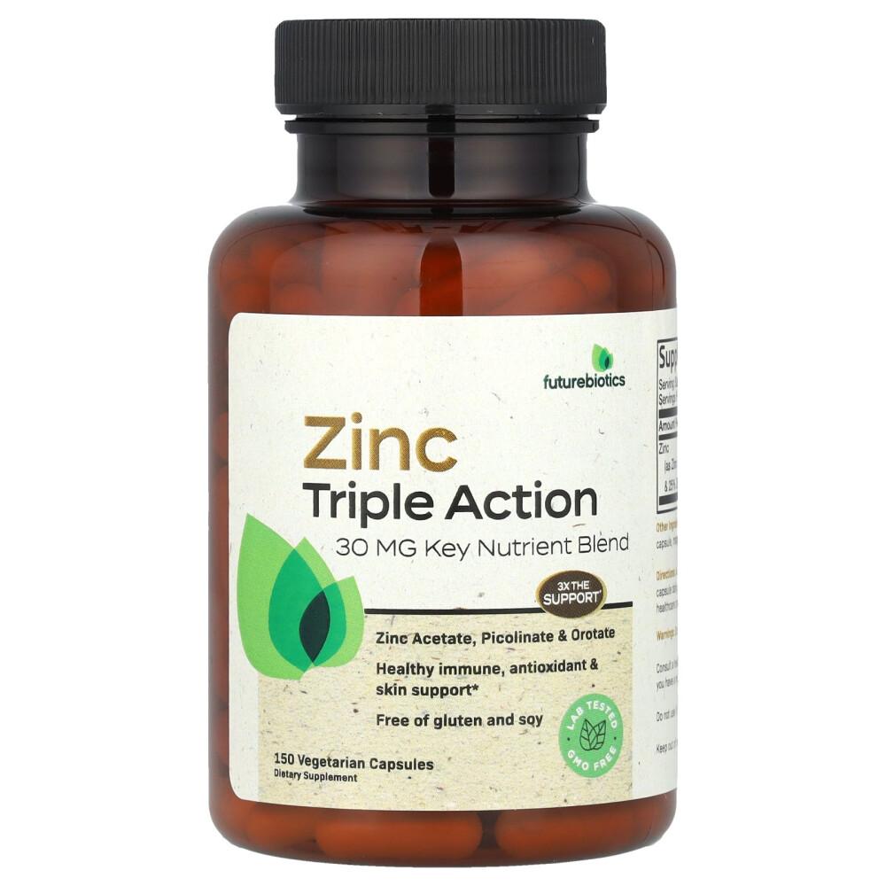 FutureBiotics Zinc Triple Action 30mg Veggie Capsules 150 Count