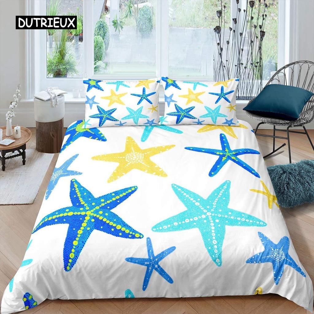 Комплект постельного белья Starfish Summer Beach Seashell Starfish Twin Комплект постельного белья из полиэстера Hawaiian Tropical Nature Sea King Quilt Cover