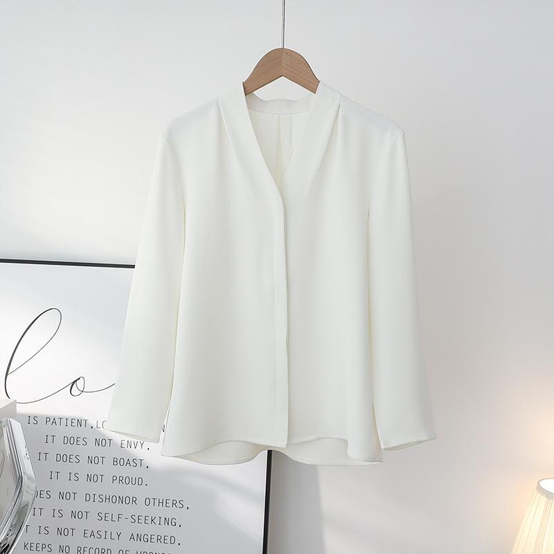 Spring and Autumn New Light Neck French Long Sleeve Shirt Female Professional Diligent Interview Grey White Top Female