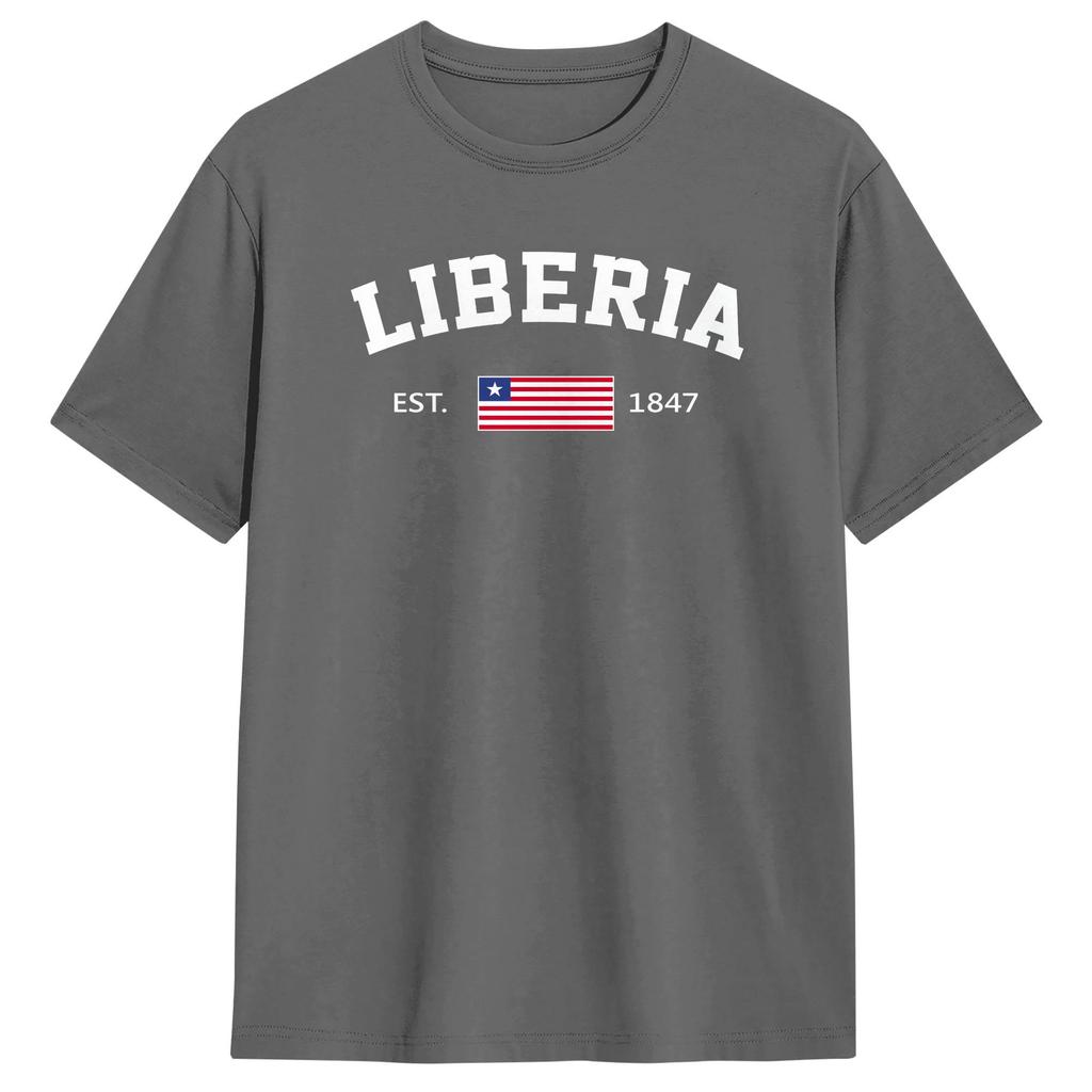 Casual Liberia Est TShirts Unisex Crew Neck Pure Cotton T Shirts Independence Day Short Sleeve Tee Shirt Gift Idea Clothing